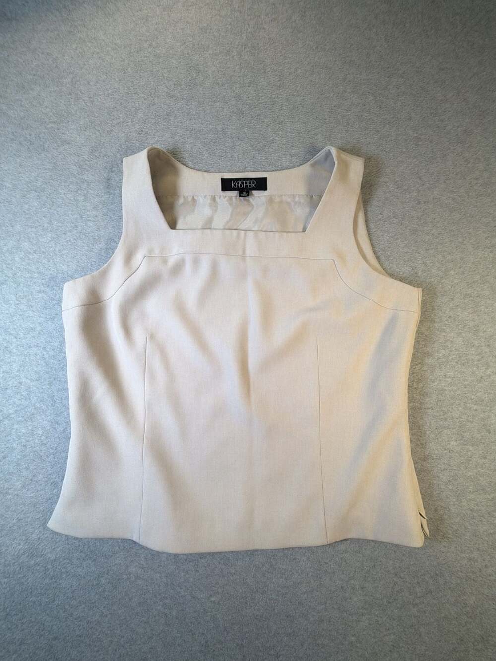 Kasper Women's Beige Square Neck Lined Sleeveless Top Size 12